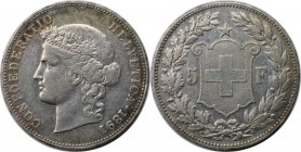 Europäische Münzen und Medaillen, Schweiz / Switzerland. 5 Franken 1891 B, Silber. KM 34. Sehr schön+