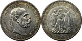 Europäische Münzen und Medaillen, Ungarn / Hungary. Franz Joseph I. (1830-1916). 5 Korona 1907, Silber. KM 489. Stempelglanz