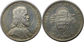 Europäische Münzen und Medaillen, Ungarn / Hungary. 900. Jahrestag - Tod von St. Stephan I. 5 Pengö 1938, Silber. KM 516. Fast Stempelglanz