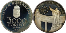 Europäische Münzen und Medaillen, Ungarn / Hungary. Europäische Union. 3000 Forint 1999, Silber. KM 735. Polierte Platte