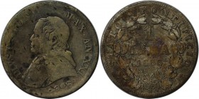 Europäische Münzen und Medaillen, Vatikan. XXI Vatikan Papst Pius IX. (1846-1878). 1 Lira 1866 R, Silber. KM 1378. Sehr schön
