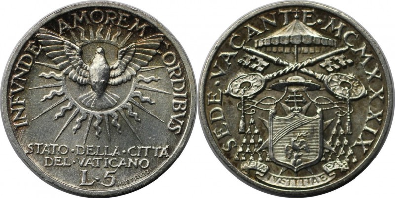 Europäische Münzen und Medaillen, Vatikan. Sedisvakanz. 5 Lire 1939, Silber. KM ...