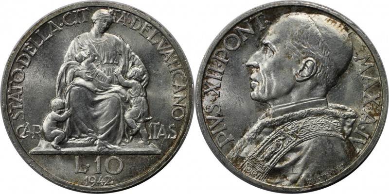 Europäische Münzen und Medaillen, Vatikan. Pius XII. (1876-1958). 10 Lire 1942 /...