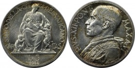 Europäische Münzen und Medaillen, Vatikan. Pius XII. (1876-1958). 5 Lire 1944 / VI, Silber. KM 37. Stempelglanz
