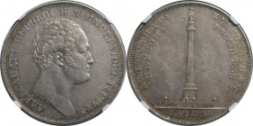 Russische Münzen und Medaillen, Nikolaus I. (1826-1855). Monuments für Alexander I. Rubel 1834 "GUBE. F", Silber. Bitkin 894(R) NGC AU-50