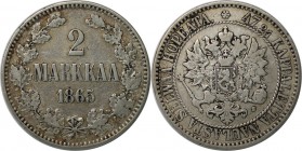 Russische Münzen und Medaillen, Alexander II (1854-1881), Finnland. 2 Markkaa 1865, Silber. Bitkin 617. Sehr schön