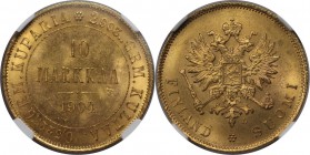 Russische Münzen und Medaillen, Nikolaus II. (1894-1918), Finnland. 10 Markkaa 1904 L, Gold. Bitkin 392 (R1). NGS MS-64