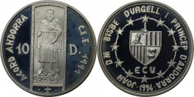 Weltmünzen und Medaillen, Andorra. Europäische Union - König Peter III. 10 Diners 1994, Silber. 0.94 OZ. KM 99. Polierte Platte
