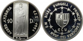 Weltmünzen und Medaillen, Andorra. Europäische Union - St. Georg. 10 Diners 1993, Silber. KM 89. Polierte Platte