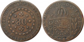 Weltmünzen und Medaillen, Brasilien / Brazil. Pedro I. 80 Reis 1829 R, Kupfer. KM 366.1. Sehr schön-vorzüglich