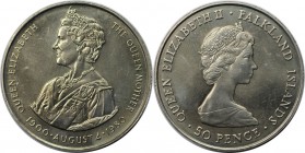 Weltmünzen und Medaillen, Falklandinseln / Falkland islands. 80. Geburtstag von Königinmutter. 50 Pence 1980, Kupfer-Nickel. KM 15. Stempelglanz