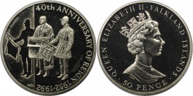 Weltmünzen und Medaillen, Falklandinseln / Falkland islands. 40. Jahrestag der Thronbesteigung / Regierungsjubiläum. 50 Pence 1992, Kupfer-Nickel. KM ...