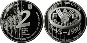 Weltmünzen und Medaillen, Israel. FAO - Fladenbrot. 2 New Sheqalim 1995, Silber. 0.93 OZ. KM 272. Polierte Platte