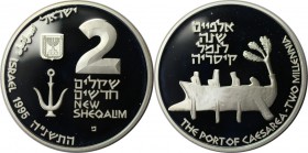 Weltmünzen und Medaillen, Israel. Hafen von Caesarea. 2 New Sheqalim 1995, Silber. 0.93 OZ. KM 288. Polierte Platte