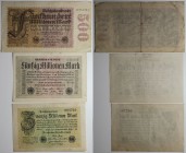 Banknoten, Deutschland / Germany, Lots und Sammlungen. 20 Mln Mark, 50 Mln Mark, 500 Mln Mark 01.09.1923. Keller 107f, 108e, 109d. Lot von 3 Banknoten...