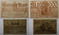 Banknoten, Deutschland / Germany, Lots und Sammlungen. Notgeld, Notgeldscheine, Niedersachsen, Bremen. 1 Million Mark 1923, 200 Million Mark 1923. Lot...