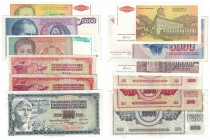 Banknoten, Jugoslawien / Yugoslavia, Lots und Sammlungen. 2 x 100 Dinara 1978. Pick 090a. IV, 1000 Dinara 1981. P.92a. I, 5000 Dinara 1985. P.93b. I, ...