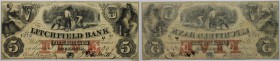 Banknoten, USA / Vereinigte Staaten von Amerika, Obsolete Banknotes. Litchfield, Connecticut. Litchfield Bank. 5 Dollars 1858. I
