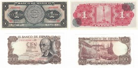 Banknoten, Lots und Sammlungen Banknoten. Spanien / Spain. 100 Pesetas 17.11.70 (P.152), Mexiko / Mexico. 1 Peso 22.7.1970 (P.591), Lot von 2 Banknote...