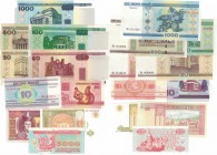 Banknoten, Lots und Sammlungen Banknoten. Weißrussland / Belarus. 50 Kopeke 1992 (P.1), 10, 20, 50, 100, 500, 1000 Rubel 2000 (P.23-28), Mongolei / Mo...