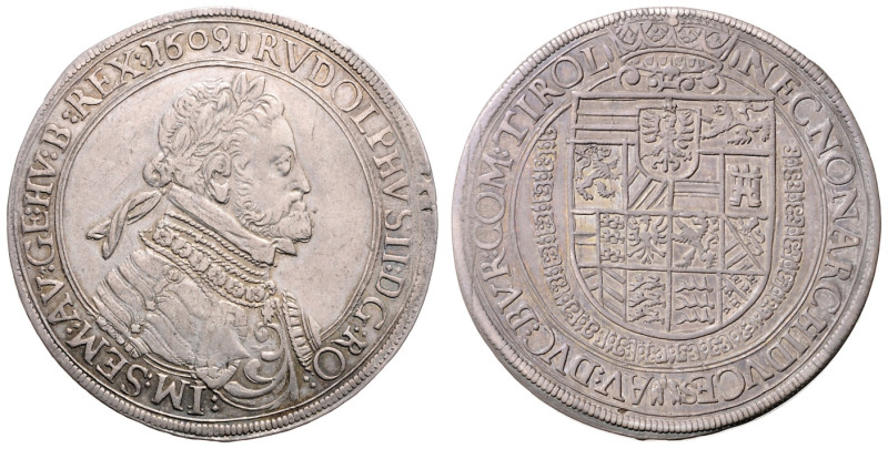 RUDOLF II (1576 - 1612)&nbsp;
1 Thaler, 1609, Hall, 28,43g, Dav 3006&nbsp;

V...
