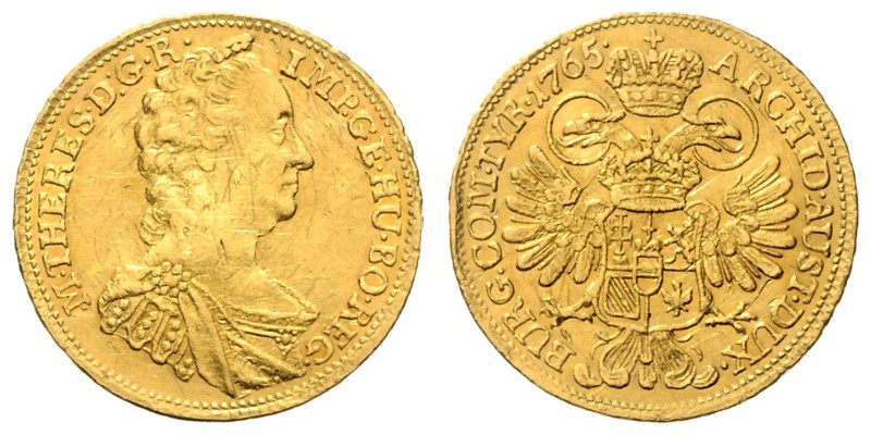 MARIA THERESA (1740 - 1780)&nbsp;
1 Ducat, 1765, Wien, 3,45g, Früh 54&nbsp;

...