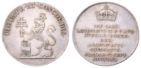 LEOPOLD II (1790 - 1792)&nbsp;
Silver Jeton Coronation of Joseph II as Bohemian King 6. 9. 1971 in Prague, 1791, 4,32g, 25 mm, Ag 900/1000, Nov XVI Q...