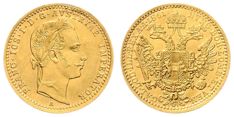 FRANZ JOSEPH I (1848 - 1916)&nbsp;
1 Ducat, 1861, A, 3,46g, Früh 1199&nbsp;

...