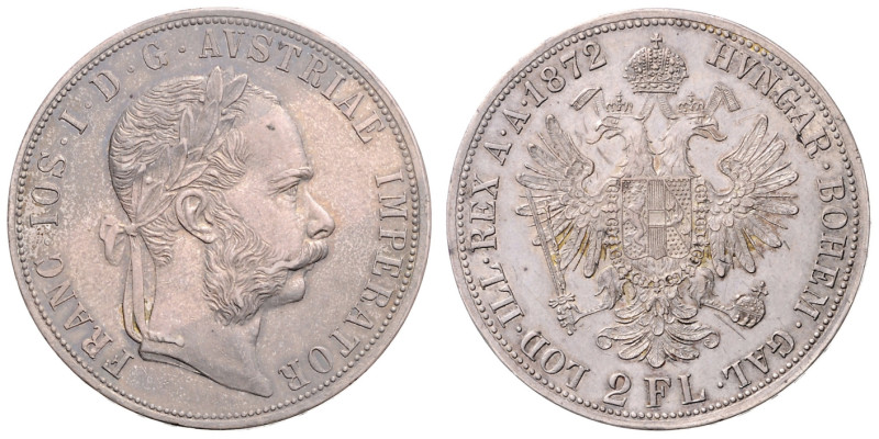 FRANZ JOSEPH I (1848 - 1916)&nbsp;
2 Gulden, 1872, 24,57g, Früh 1371&nbsp;

E...