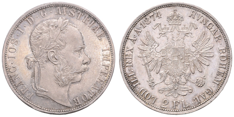 FRANZ JOSEPH I (1848 - 1916)&nbsp;
2 Gulden, 1874, 24,68g, Früh 1373&nbsp;

a...