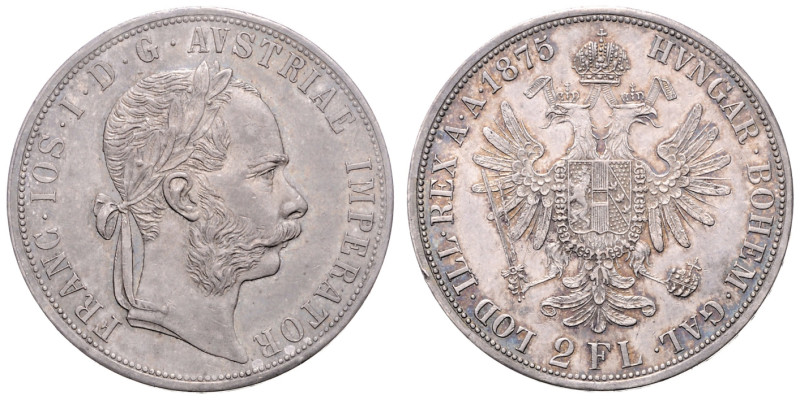 FRANZ JOSEPH I (1848 - 1916)&nbsp;
2 Gulden, 1875, 24,66g, Früh 1374&nbsp;

E...