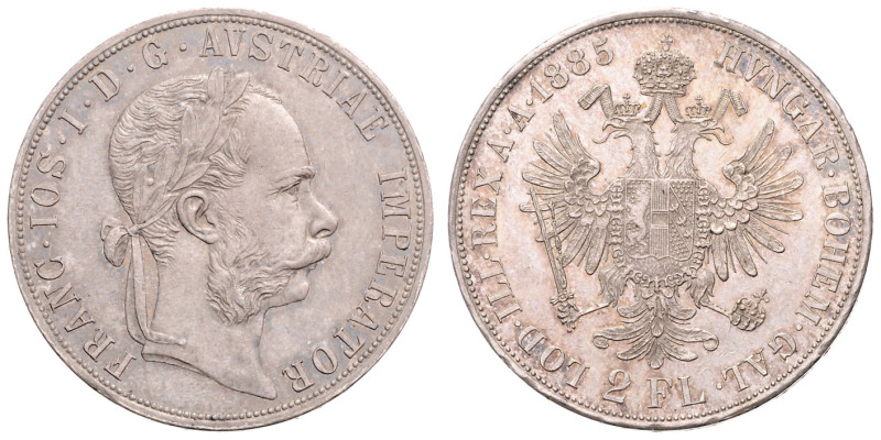 FRANZ JOSEPH I (1848 - 1916)&nbsp;
2 Gulden, 1885, 24,65g, Früh 1384&nbsp;

a...