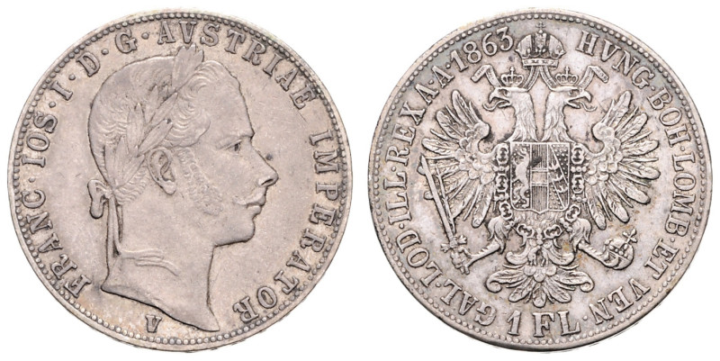 FRANZ JOSEPH I (1848 - 1916)&nbsp;
1 Gulden, 1863, V, 12,28g, Früh 1471&nbsp;
...