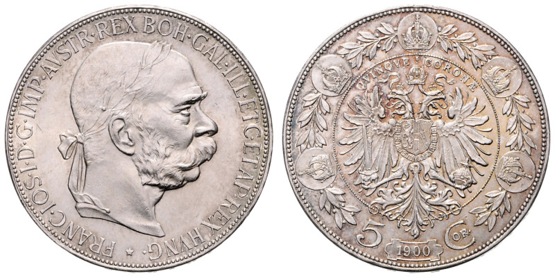 FRANZ JOSEPH I (1848 - 1916)&nbsp;
5 Corona, 1900, 23,95g, Früh 1959&nbsp;

U...