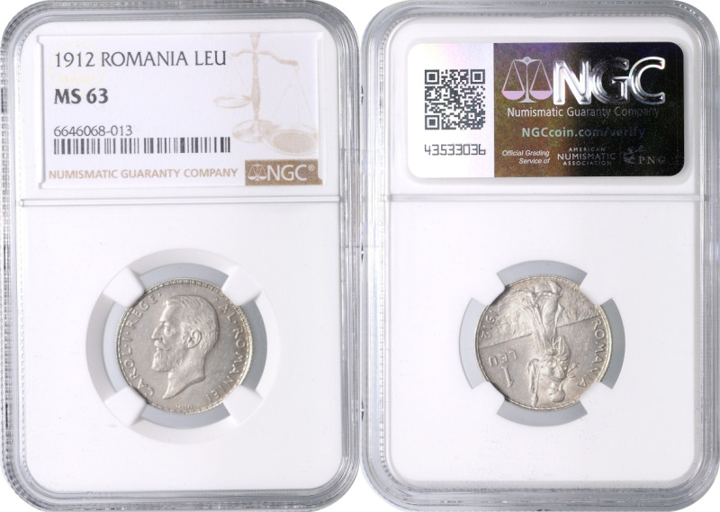 CAROL I (1866 - 1914)&nbsp;
1 Leu, 1912, KM 42&nbsp;

UNC | UNC , NGC MS 63