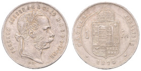 FRANZ JOSEPH I (1848 - 1916)&nbsp;
1 Forint, 1870, KB, 12,34g, Früh 1773&nbsp;

about EF | about EF