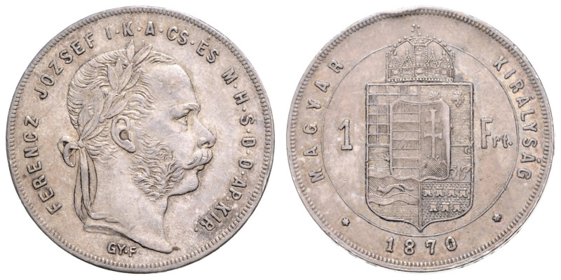 FRANZ JOSEPH I (1848 - 1916)&nbsp;
1 Forint, 1870, GYF, 12,27g, Früh 1772&nbsp;...