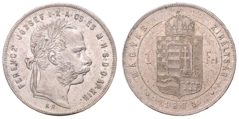 FRANZ JOSEPH I (1848 - 1916)&nbsp;
1 Forint, 1871, KB, 12,33g, Früh 1775&nbsp;...