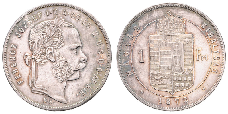 FRANZ JOSEPH I (1848 - 1916)&nbsp;
1 Forint, 1872, KB, 12,32g, Früh 1776&nbsp;...