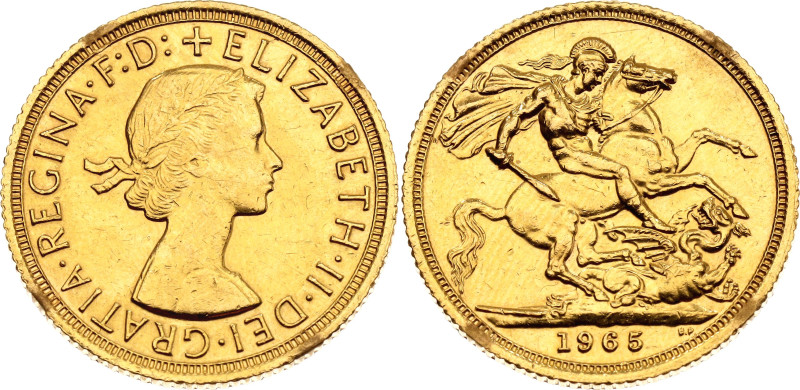 Great Britain 1 Sovereign 1965

KM# 908, N# 11461; Gold (.917) 7.99 g.; Elizab...