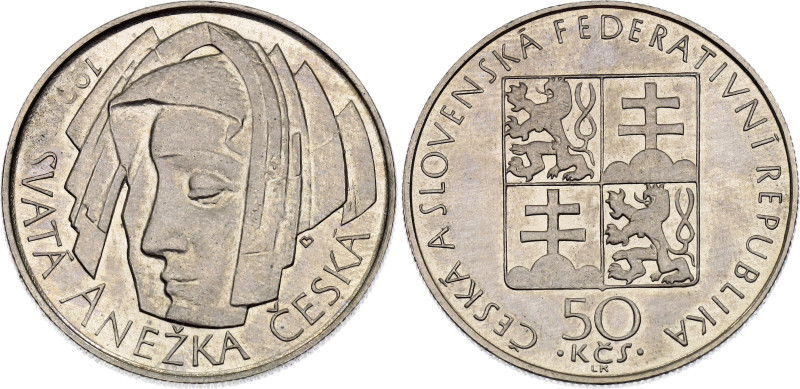 Czechoslovakia 50 Korun 1990

KM# 140, N# 12647; Silver 7 g.; St. Agnes; UNC w...