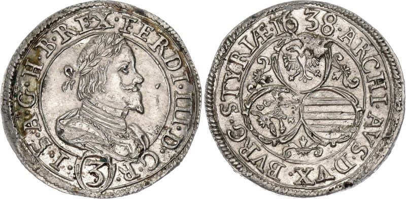 Austria 3 Kreuzer 1638

KM# 833, N# 53518; Silver; Ferdinand III; AUNC bent