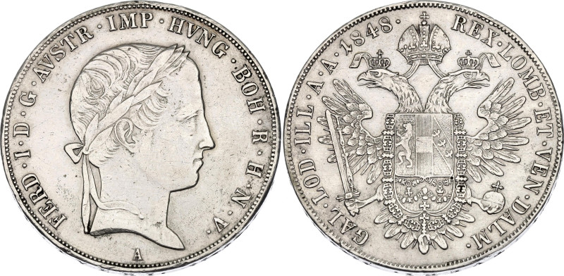 Austria 1 Taler 1848 A

KM# 2240, N# 18811; Silver 28.28 g.; Ferdinand I; Vien...