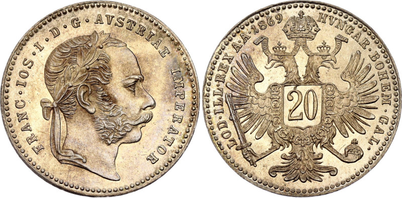 Austria 20 Kreuzer 1869

KM# 2212, N# 18273; Silver 2.70 g.; Franz Joseph I; U...