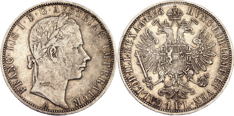 Austria 1 Florin 1858 A

KM# 2219, N# 7004; Silver 12.34 g.; Franz Joseph I; V...