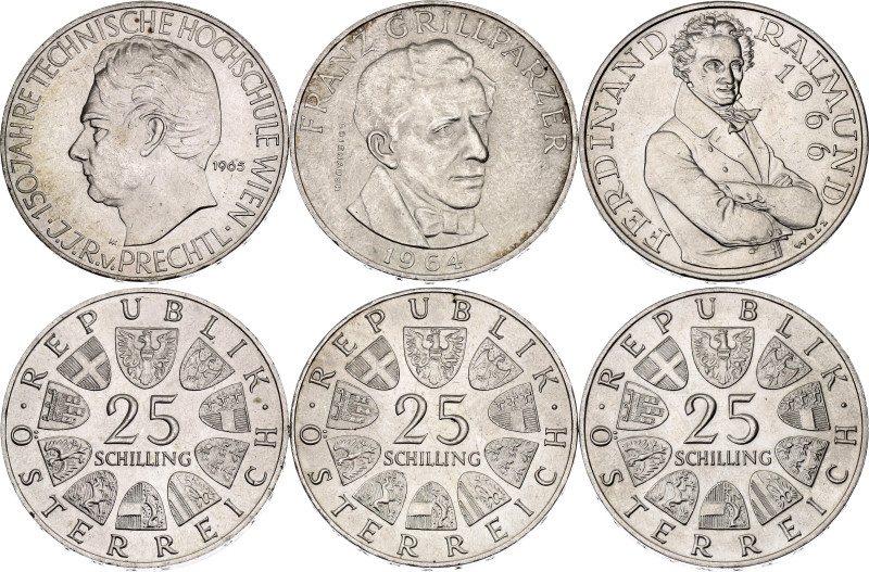 Austria 3 x 25 Schilling 1964 - 1966

KM# 2895, 2897, 2899; Silver Total 39 g....