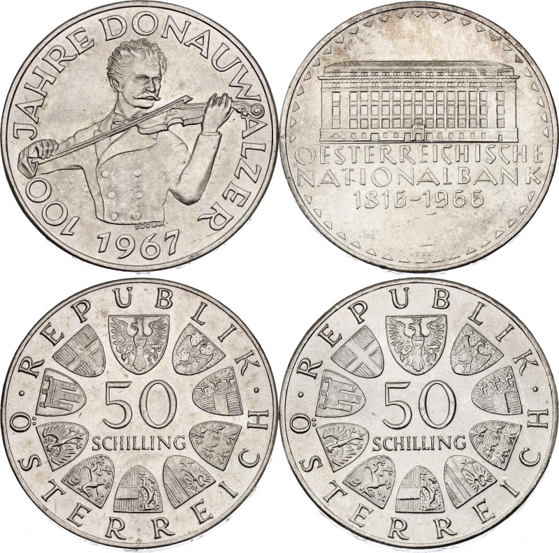 Austria 2 x 50 Schilling 1966 - 1967

KM# 2900, 2902; Silver Total 40 g.; 150t...