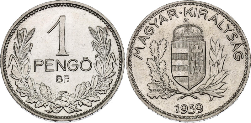 Hungary 1 Pengo 1939 BP

KM# 510, ÉH# 1517, H# 2246, N# 7920; Silver 5.00 g.; ...