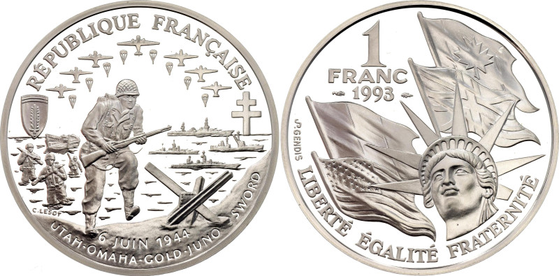 France 1 Franc 1993

KM# 1014, F# 1002, N# 8703; Silver 22.20 g., Proof; 50th ...