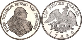 German States Prussia 1 Reichsthaler 1786 (1979) A Restrike

KM# 348, N# 95874; Silver (.925)., Proof; Frederick William II; ealed in the plastic pa...